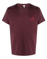 Мужская темно-красная футболка с круглым вырезом с вышивкой от Loewe