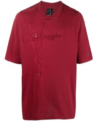 Мужская темно-красная футболка с круглым вырезом с вышивкой от Rick Owens X Champion