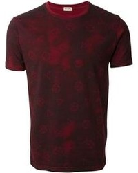 Темно-красная футболка с круглым вырезом с геометрическим рисунком