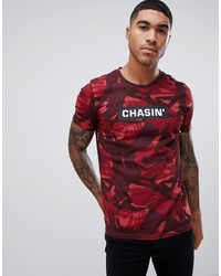 Мужская темно-красная футболка с круглым вырезом с камуфляжным принтом от Chasin'