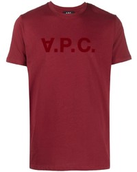 Мужская темно-красная футболка с круглым вырезом с принтом от A.P.C.