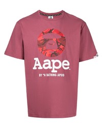 Мужская темно-красная футболка с круглым вырезом с принтом от AAPE BY A BATHING APE