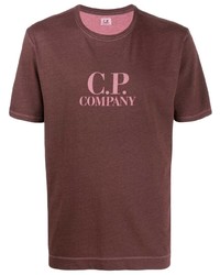 Мужская темно-красная футболка с круглым вырезом с принтом от C.P. Company