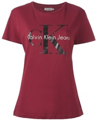 Женская темно-красная футболка с круглым вырезом с принтом от Calvin Klein Jeans