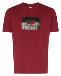 Мужская темно-красная футболка с круглым вырезом с принтом от CP Company