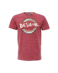 Мужская темно-красная футболка с круглым вырезом с принтом от Desigual
