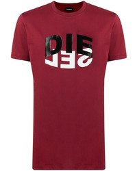 Мужская темно-красная футболка с круглым вырезом с принтом от Diesel