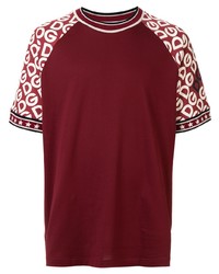 Мужская темно-красная футболка с круглым вырезом с принтом от Dolce & Gabbana