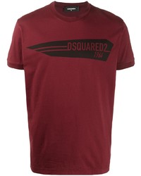 Мужская темно-красная футболка с круглым вырезом с принтом от DSQUARED2