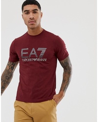 Мужская темно-красная футболка с круглым вырезом с принтом от EA7