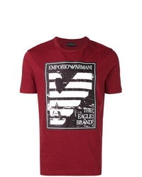 Мужская темно-красная футболка с круглым вырезом с принтом от Emporio Armani