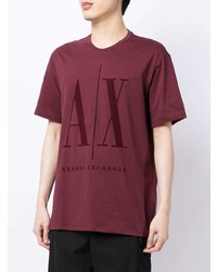 Мужская темно-красная футболка с круглым вырезом с принтом от Armani Exchange