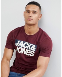 Мужская темно-красная футболка с круглым вырезом с принтом от Jack & Jones