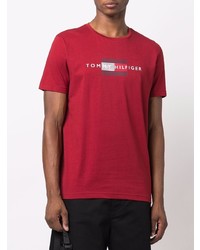 Мужская темно-красная футболка с круглым вырезом с принтом от Tommy Hilfiger