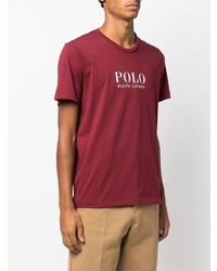 Мужская темно-красная футболка с круглым вырезом с принтом от Polo Ralph Lauren
