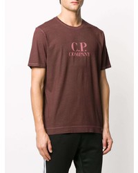 Мужская темно-красная футболка с круглым вырезом с принтом от C.P. Company