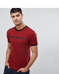 Мужская темно-красная футболка с круглым вырезом с принтом от Nudie Jeans