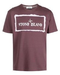 Мужская темно-красная футболка с круглым вырезом с принтом от Stone Island