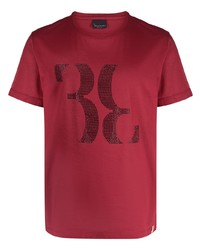 Мужская темно-красная футболка с круглым вырезом с украшением от Billionaire