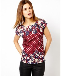 Женская темно-красная футболка с круглым вырезом с цветочным принтом от A Wear