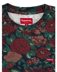 Мужская темно-красная футболка с круглым вырезом с цветочным принтом от Supreme