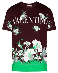 Мужская темно-красная футболка с круглым вырезом с цветочным принтом от Valentino