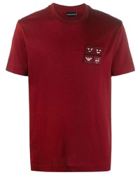 Мужская темно-красная футболка с круглым вырезом от Emporio Armani