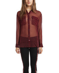 Темно-красная шелковая блуза на пуговицах