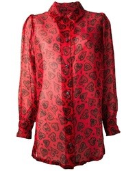 Темно-красная шелковая блуза на пуговицах с принтом от Christian Lacroix