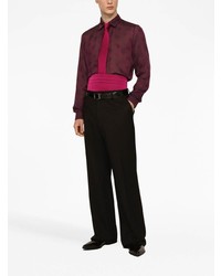 Мужская темно-красная шелковая рубашка с длинным рукавом с принтом от Dolce & Gabbana