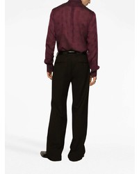 Мужская темно-красная шелковая рубашка с длинным рукавом с принтом от Dolce & Gabbana