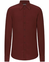Мужская темно-красная шелковая рубашка с длинным рукавом от Dolce & Gabbana