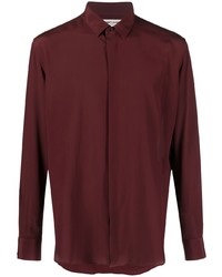 Мужская темно-красная шелковая рубашка с длинным рукавом от Saint Laurent