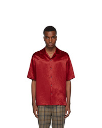 Мужская темно-красная шелковая рубашка с коротким рукавом с вышивкой от Gucci