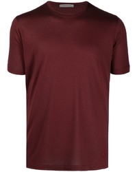 Темно-красная шелковая футболка с круглым вырезом