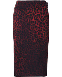 Темно-красная шелковая юбка-карандаш с принтом от Tom Ford