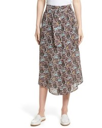 Темно-красная шелковая юбка с принтом