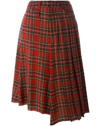 Темно-красная шерстяная юбка в шотландскую клетку от R 13