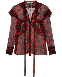 Темно-красная шифоновая блузка с рюшами от Givenchy