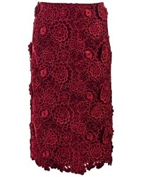 Темно-красная юбка-миди с вышивкой