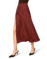 Темно-красная юбка-миди с леопардовым принтом