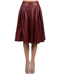 Темно-красная юбка-миди со складками