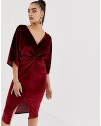 Темно-красное бархатное платье-футляр от Missguided