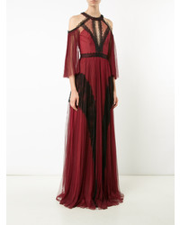 Темно-красное вечернее платье из фатина от Marchesa Notte