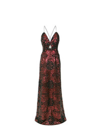 Темно-красное вечернее платье с пайетками с вышивкой от Tufi Duek