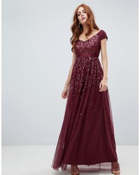 Темно-красное вечернее платье с пайетками с украшением от Amelia Rose