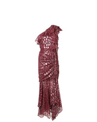 Темно-красное вечернее платье с пайетками с украшением от Veronica Beard