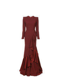 Темно-красное вечернее платье с рюшами от Alex Perry