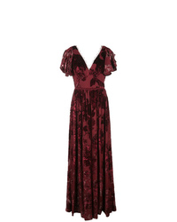 Темно-красное вечернее платье с цветочным принтом от Marchesa Notte