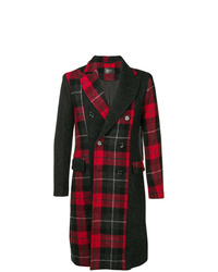 Темно-красное длинное пальто в шотландскую клетку от Overcome
